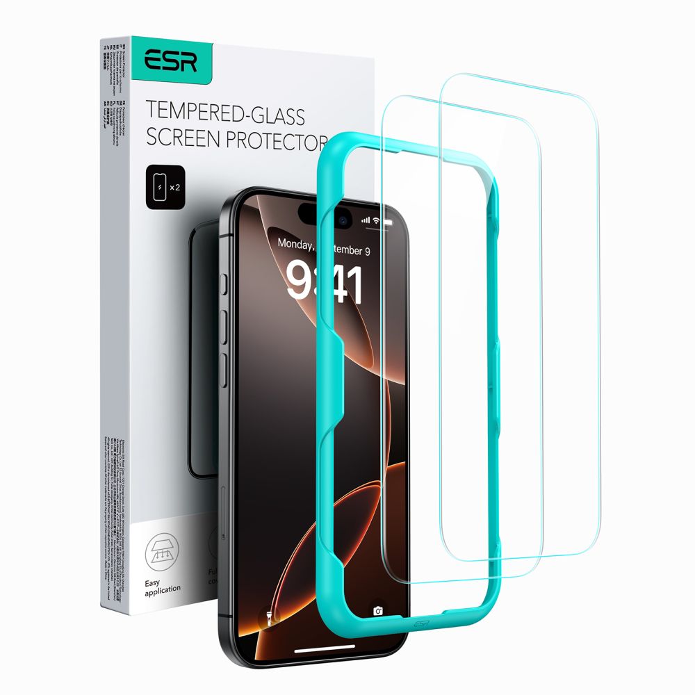 Set 2 folii protectie Case Friendly ESR Tempered Glass compatibil cu iPhone 16 Clear