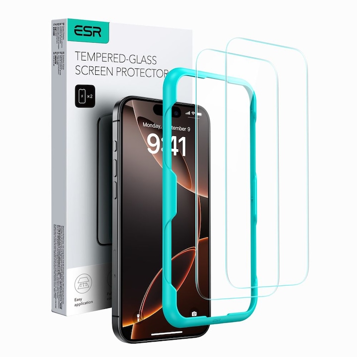 Set 2 folii protectie Case Friendly ESR Tempered Glass compatibil cu iPhone 16 Clear
