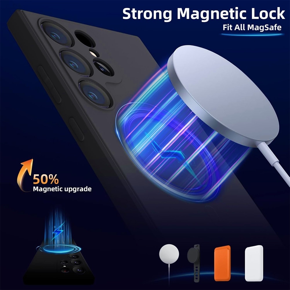 Husa de Protectie Magnetica pentru Samsung Galaxy S25 Ultra, OPTIM SOLUTION, Silicon cu Microfibra, MagSafe, Shockproof, Incarcare Wireless, Lightweight, Rezistenta la Zgarieturi, Core Protection Tech, Decupaje Precise, Negru