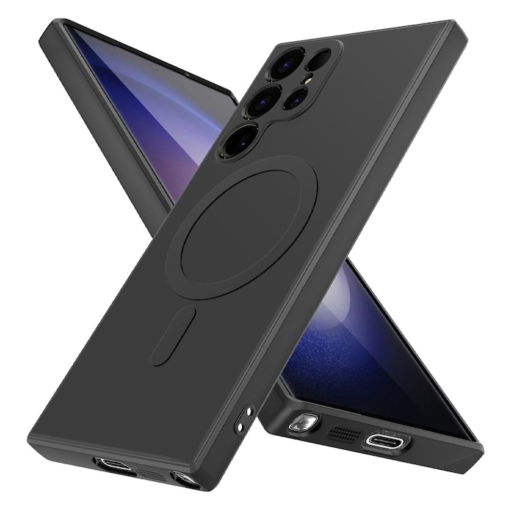Husa de Protectie Magnetica pentru Samsung Galaxy S25 Ultra, OPTIM SOLUTION, Silicon cu Microfibra, MagSafe, Shockproof, Incarcare Wireless, Lightweight, Rezistenta la Zgarieturi, Core Protection Tech, Decupaje Precise, Negru