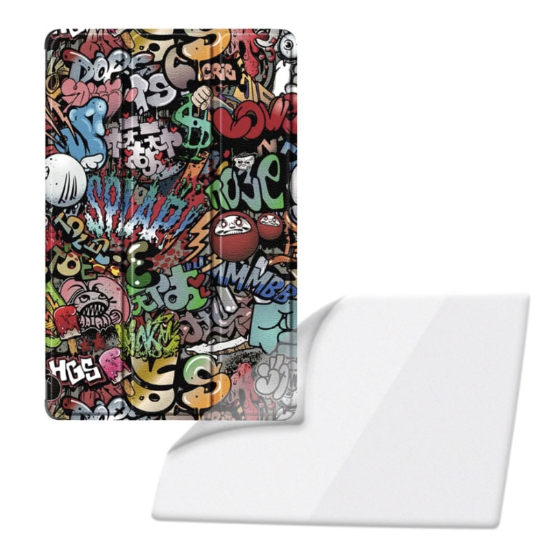 Set Husa Tableta AZIAO si Folie Silicon Matte pentru Samsung Galaxy Tab S7 FE 12.4 inch T730/T736 2021, Protectie 360, Hydrogel Regenerabil, Paper Feeling, Interior Catifea, Functie de Stand, Display Protejat, Smart Cover, Colturi Anti-Soc, Grafitti