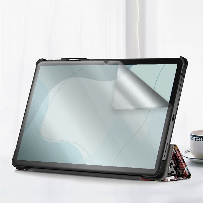 Set Husa Tableta AZIAO si Folie Silicon Matte pentru Samsung Galaxy Tab S7 FE 12.4 inch T730/T736 2021, Protectie 360, Hydrogel Regenerabil, Paper Feeling, Interior Catifea, Functie de Stand, Display Protejat, Smart Cover, Colturi Anti-Soc, Grafitti