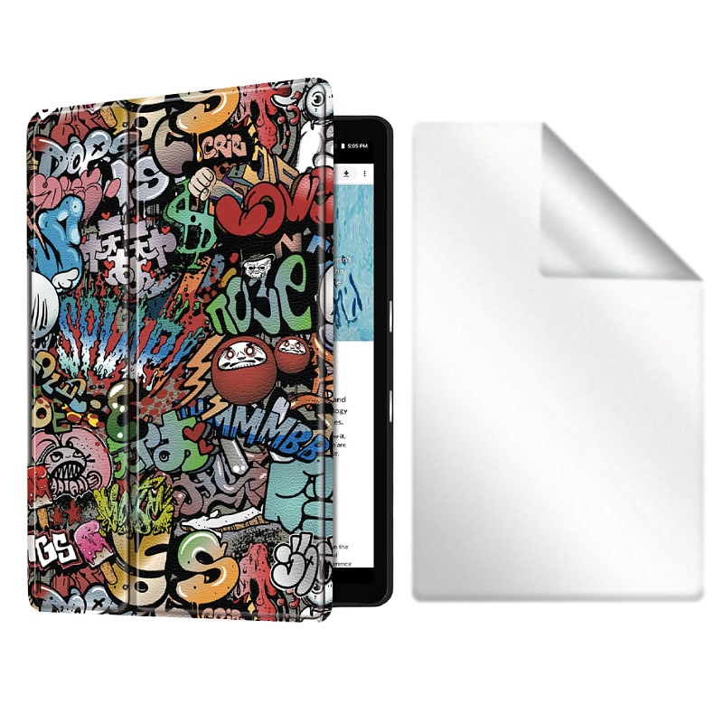 Set Husa Tableta AZIAO si Folie Silicon Matte pentru Samsung Galaxy Tab S7 FE 12.4 inch T730/T736 2021, Protectie 360, Hydrogel Regenerabil, Paper Feeling, Interior Catifea, Functie de Stand, Display Protejat, Smart Cover, Colturi Anti-Soc, Grafitti