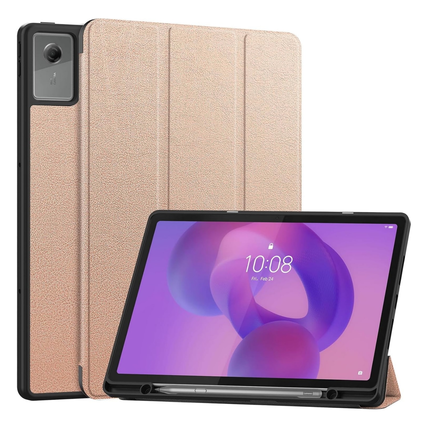 Husa pentru Lenovo Idea Tab Plus 12.1 Comari® EliteCover, protectie completa, functie stand multipla, design elegant tip carte, Rose Gold