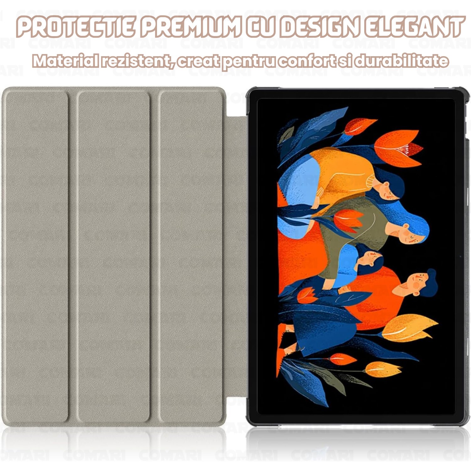 Husa pentru Lenovo Idea Tab Plus 12.1 Comari® EliteCover, protectie completa, functie stand multipla, design elegant tip carte, Rose Gold