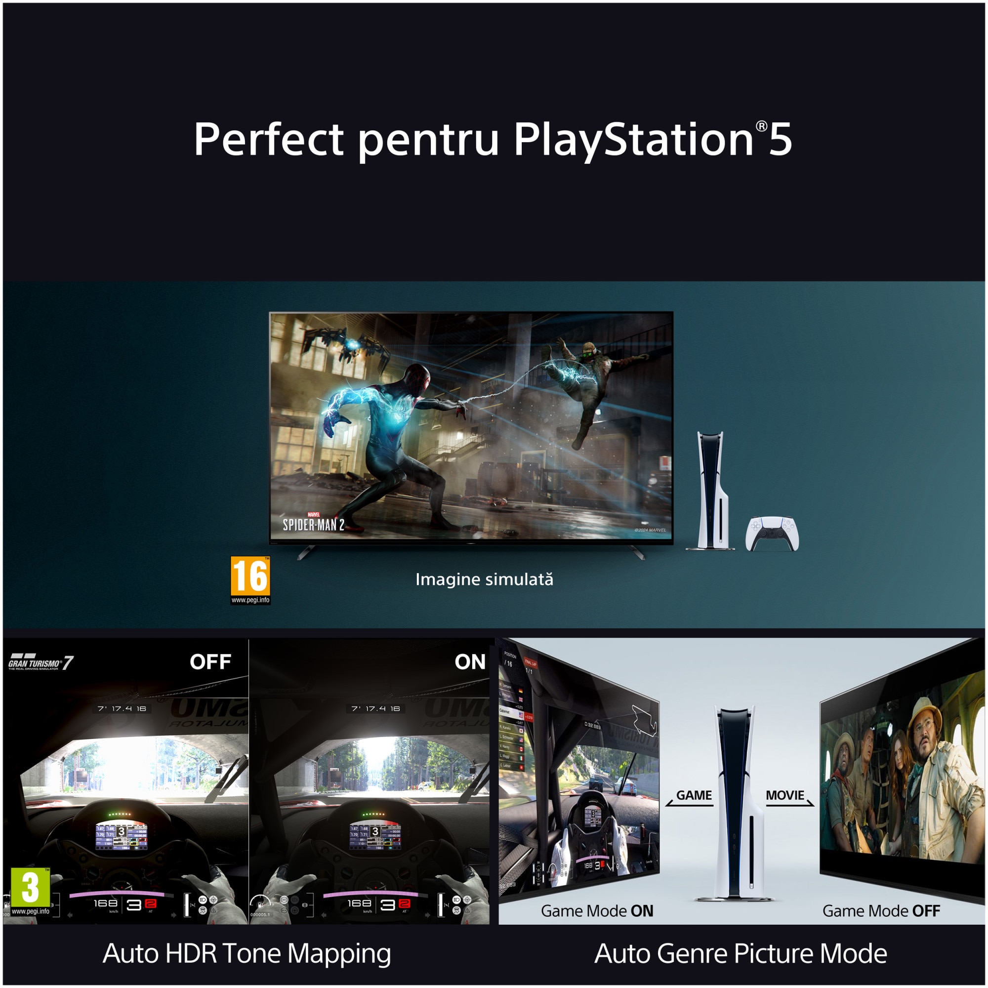 RESIGILAT: Televizor Sony BRAVIA 7 QLED XR l Mini LED 65XR70, 164 cm, Smart Google TV, 4K Ultra HD, 100 Hz, Clasa D