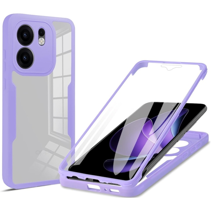 Set 360: Husa cu folie integrata pentru Oppo Reno 13F 13FS 4G 5G Protectie 360 fata / spate - Mov