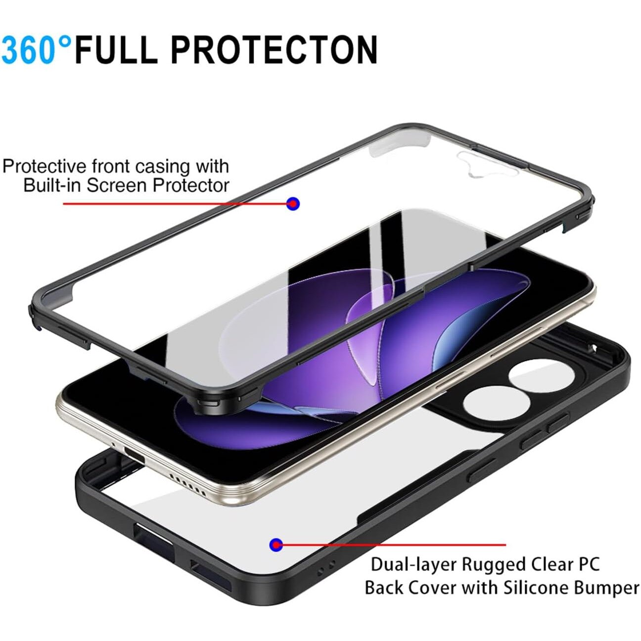 Set 360: Husa cu folie integrata pentru Oppo Reno 13F 13FS 4G 5G Protectie 360 fata / spate - Mov