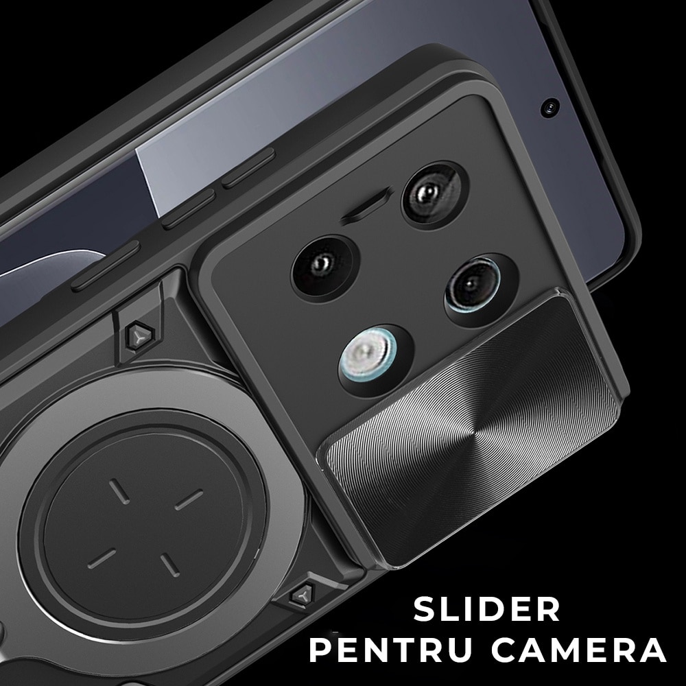 Husa pentru Xiaomi Redmi Note 13 Pro Plus 5G, CamGuard Pro Kickstand, Slider Camera, Antisoc, Protectie Superioara, Negru