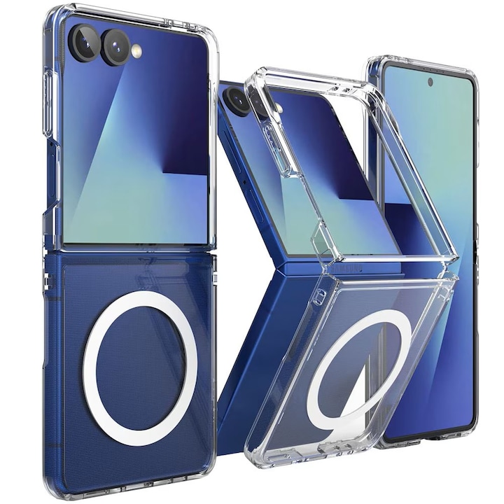 Husa telefon, GUIXUAN, compatibila Samsung Galaxy Z Flip 7 / Flip7, MagSafe, Policarbonat, Anti-zgarieturi, Transparent