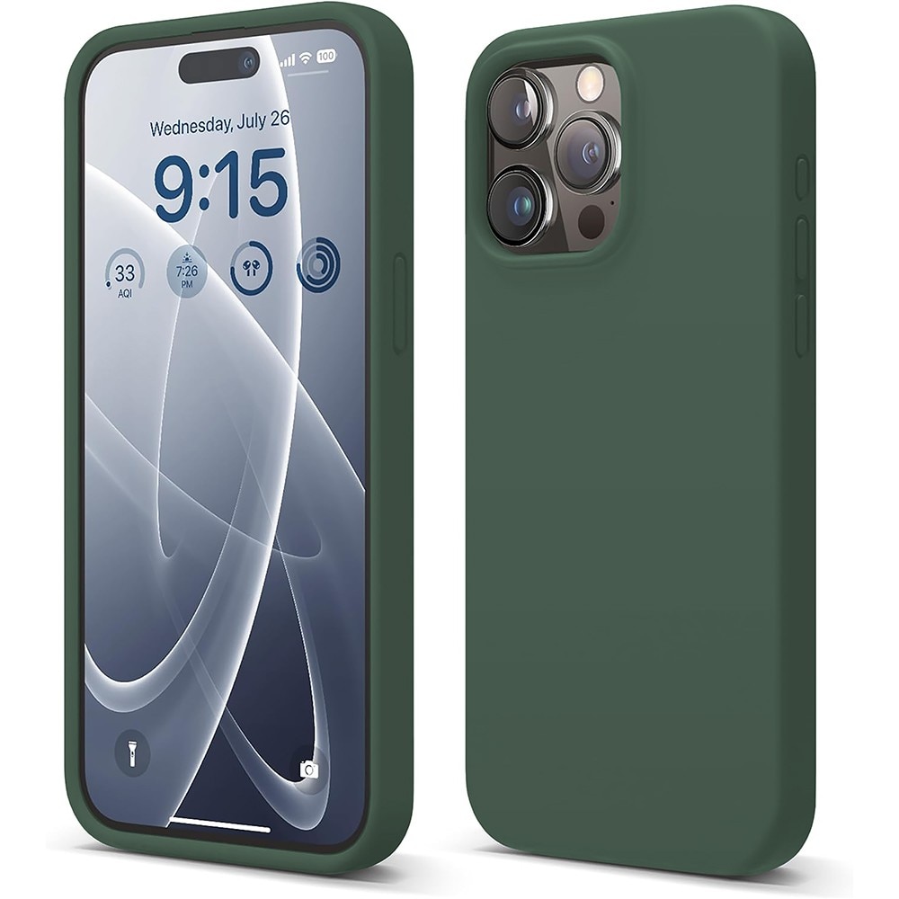 Husa CASEY STUDIOS™ pentru Apple iPhone 15 Pro Max, Soft Silicone Premium, Microfibra in Interior, Webster Green, de Protectie, Ultra Slim, pentru Incarcare Wireless, Margini Ridicate pentru Protectia Ecranului si a Camerelor