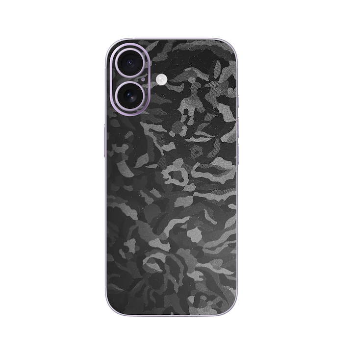 Folie iSkinz pentru Apple iPhone 17 - Camo Negru Black Shadow, Simple Cut, Skin Adeziv Full Cover, Protectie Carcasa Spate si Laterale