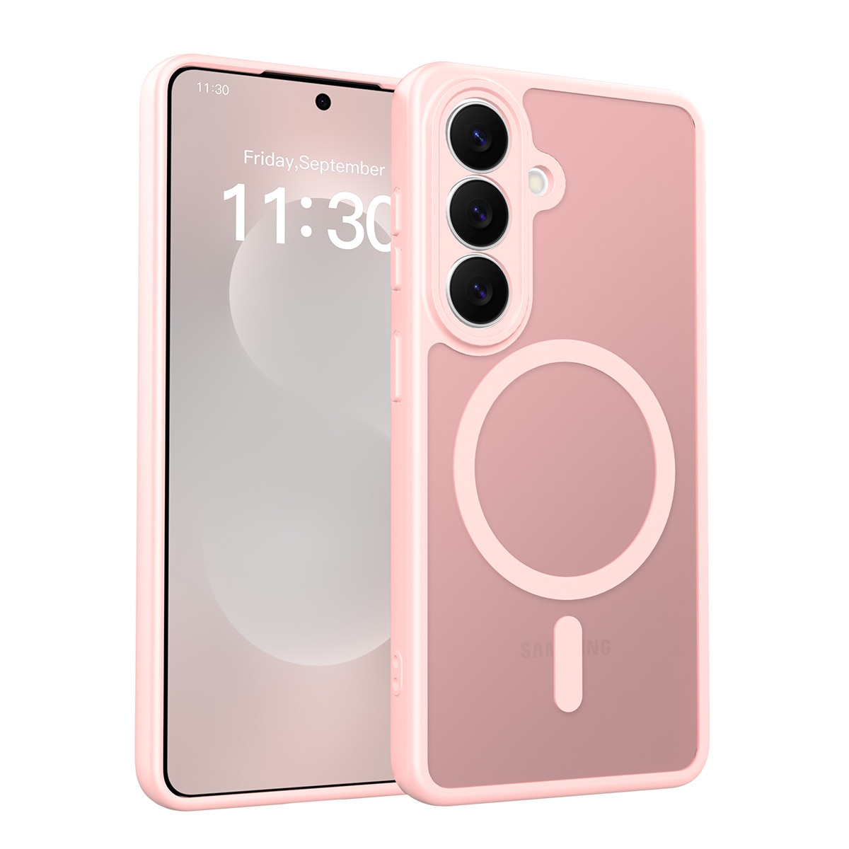 Husa de protectie pentru Samsung Galaxy S26, Omelivon, MagSafe, Protectie completa, Anti-Soc, Decupaje Precise, Incarcare Wireless, Materiale Premium, Roz deschis