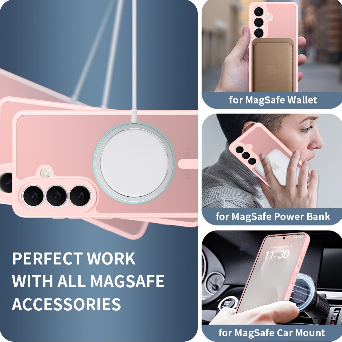 Husa de protectie pentru Samsung Galaxy S26, Omelivon, MagSafe, Protectie completa, Anti-Soc, Decupaje Precise, Incarcare Wireless, Materiale Premium, Roz deschis