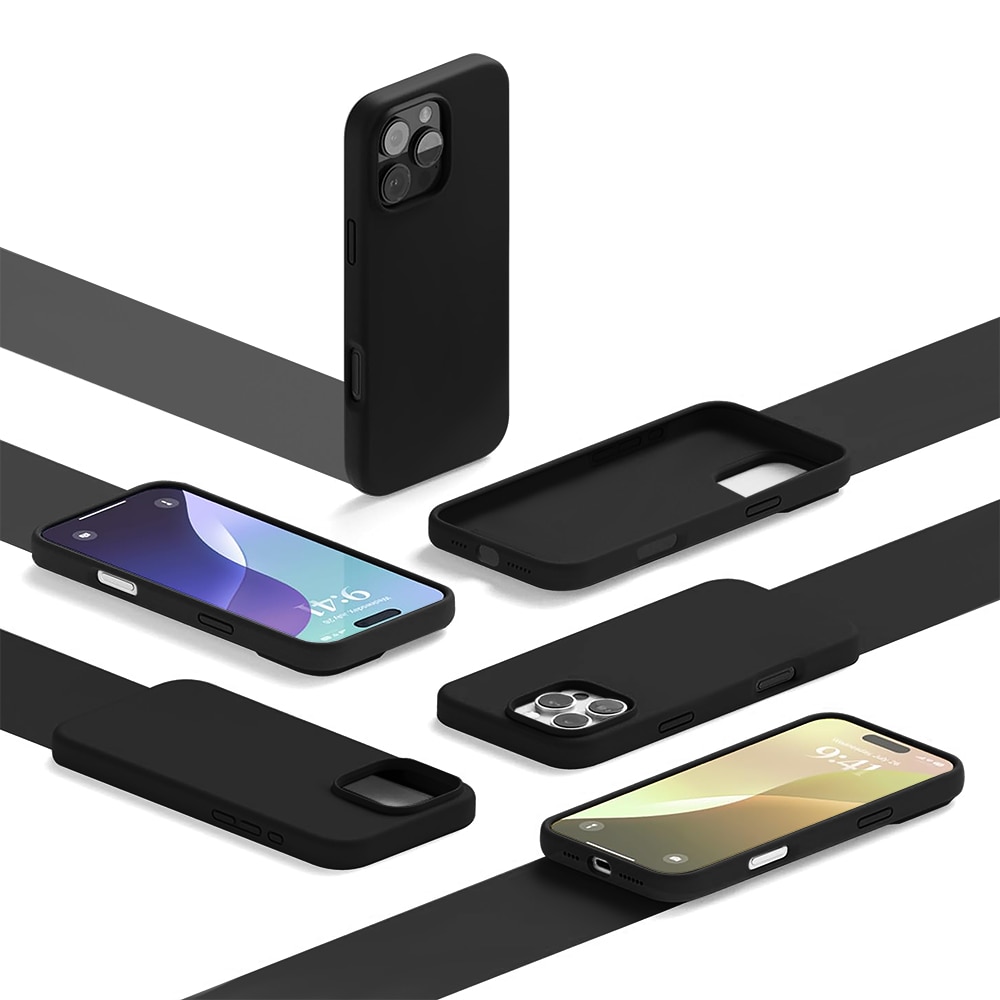 Husa CASEY STUDIOS™ compatibila cu iPhone 16 Pro, Soft Silicone Premium, Microfibra in Interior, Negru, pentru Incarcare Wireless, Margini Ridicate de Protectia Ecranului si a Camerelor