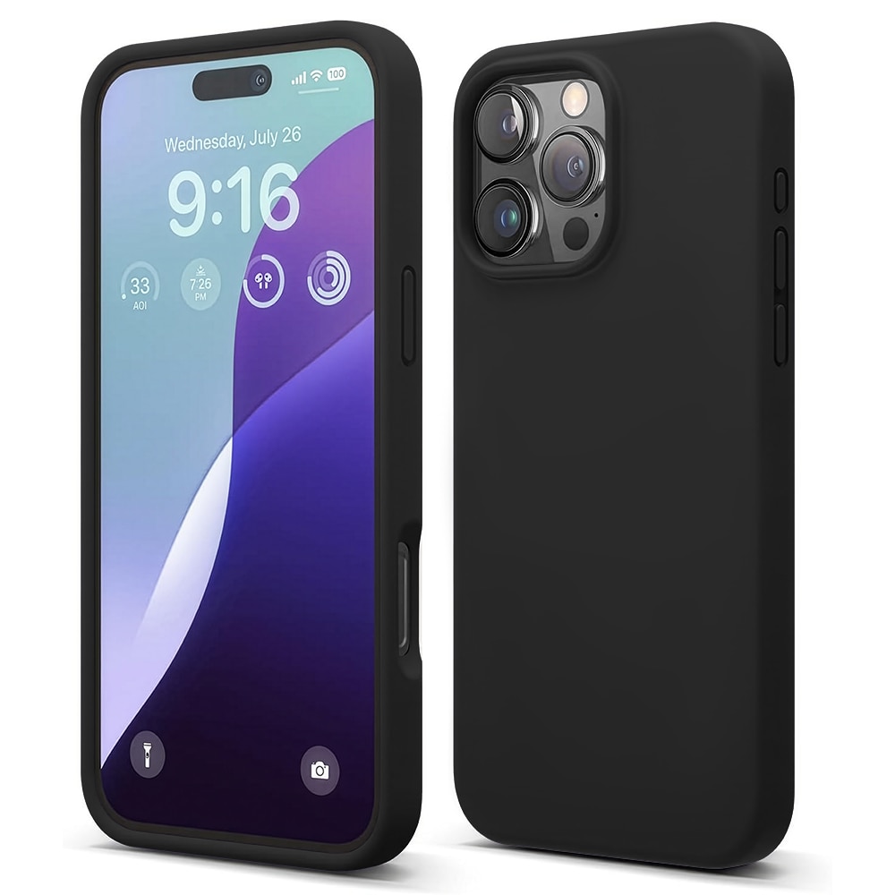 Husa CASEY STUDIOS™ compatibila cu iPhone 16 Pro, Soft Silicone Premium, Microfibra in Interior, Negru, pentru Incarcare Wireless, Margini Ridicate de Protectia Ecranului si a Camerelor