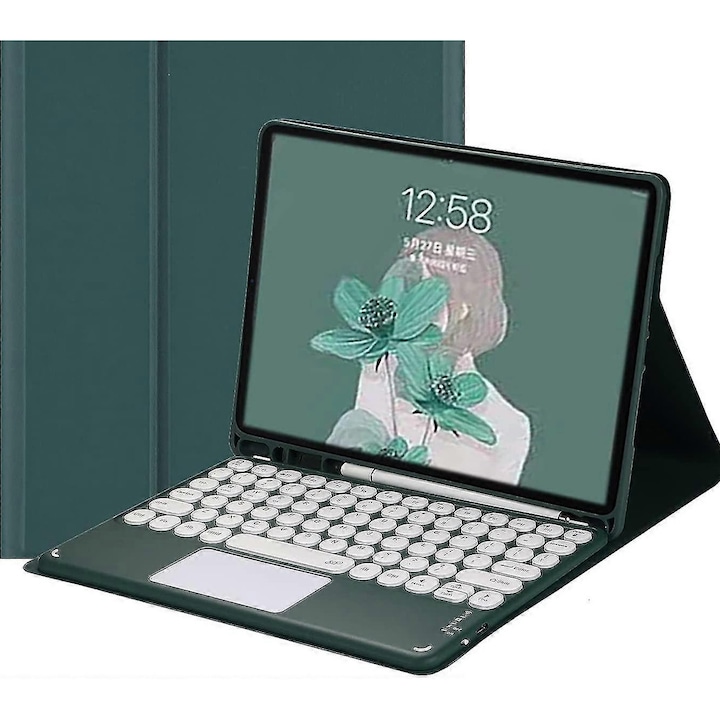 Carcasa cu tastatura pentru tableta Galaxy Tab S6 Lite 10.4 inch, cu touchpad, suport pentru stilou, design rotund, detasabil