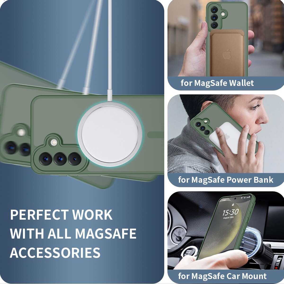 Husă de protecție pentru Samsung Galaxy A57, Omelivon, verde închis, material TP, PC, protecție completă