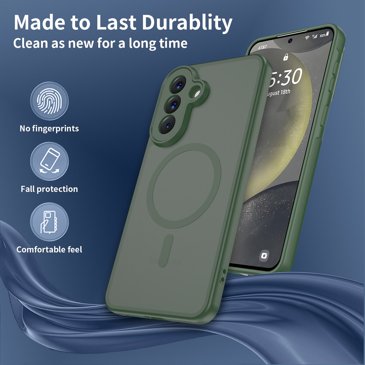 Husă de protecție pentru Samsung Galaxy A57, Omelivon, verde închis, material TP, PC, protecție completă