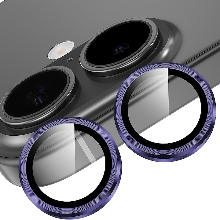 Folie Protectie Lentile Camera compatibila cu Apple iPhone 17, CASEY STUDIOS™ MaxDefense+, Ultra HD, Anti Amprente, Anti Zgarieturi, Anti Socuri, Mov Inchis