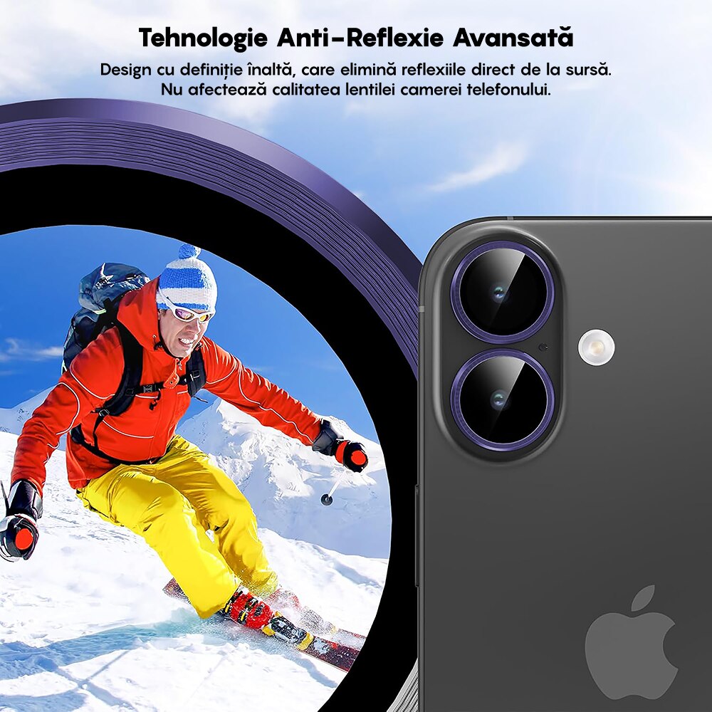 Folie Protectie Lentile Camera compatibila cu Apple iPhone 17, CASEY STUDIOS™ MaxDefense+, Ultra HD, Anti Amprente, Anti Zgarieturi, Anti Socuri, Mov Inchis