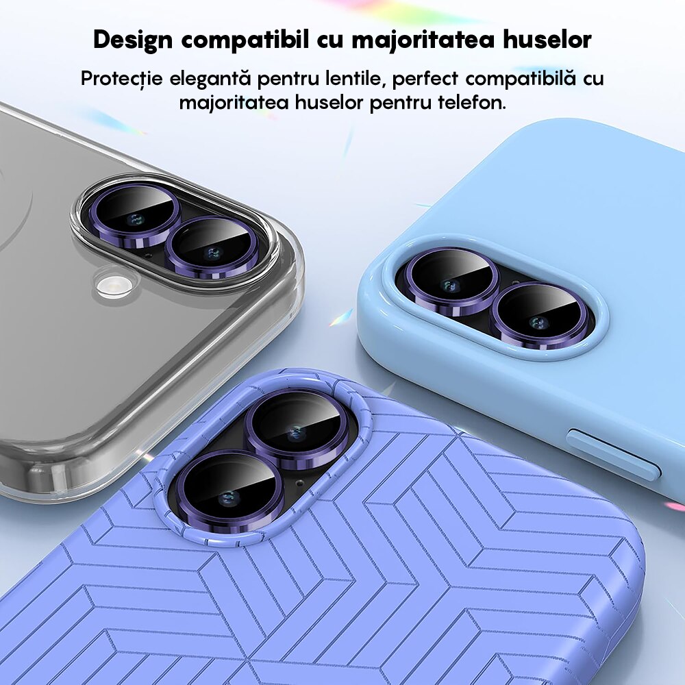 Folie Protectie Lentile Camera compatibila cu Apple iPhone 17, CASEY STUDIOS™ MaxDefense+, Ultra HD, Anti Amprente, Anti Zgarieturi, Anti Socuri, Mov Inchis