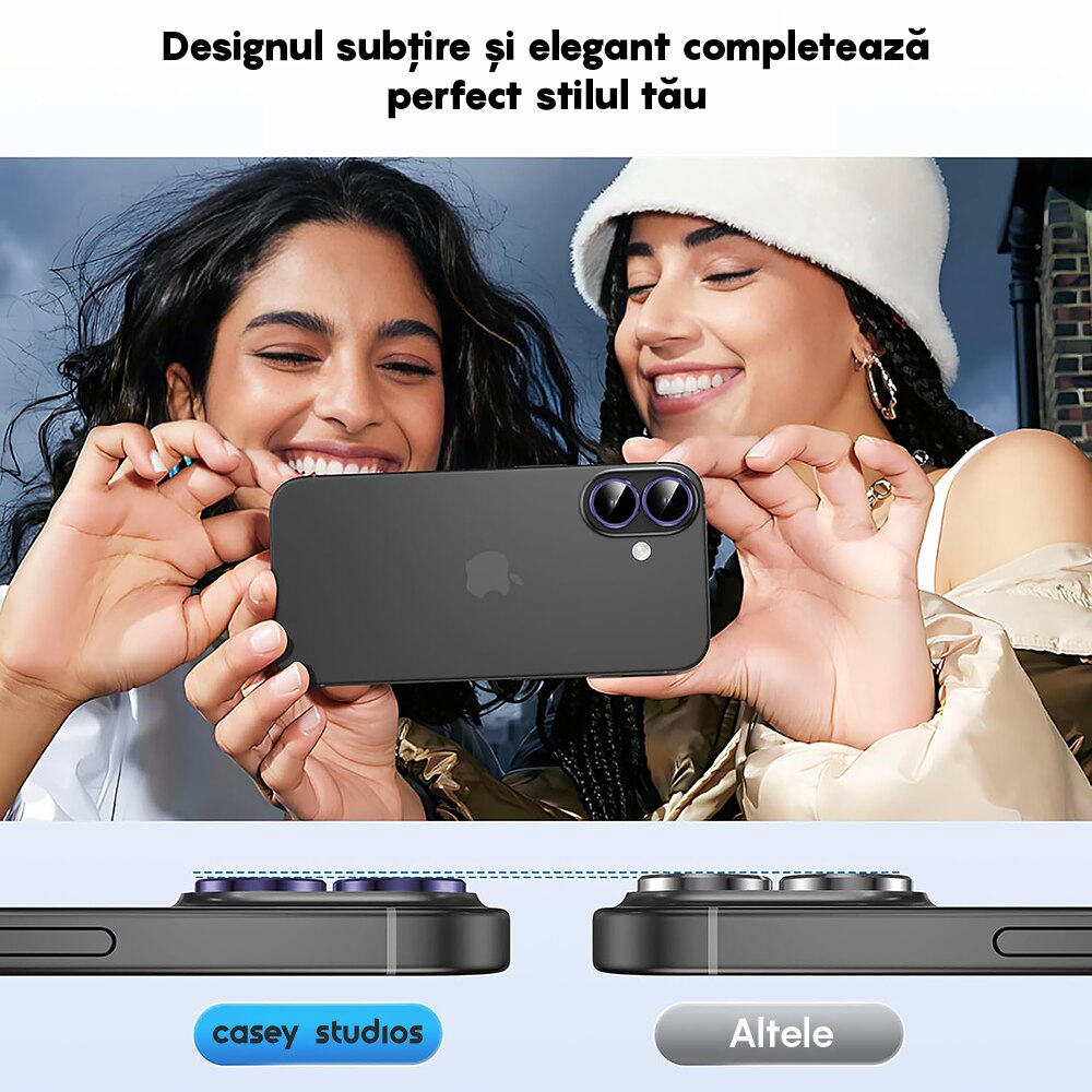 Folie Protectie Lentile Camera compatibila cu Apple iPhone 17, CASEY STUDIOS™ MaxDefense+, Ultra HD, Anti Amprente, Anti Zgarieturi, Anti Socuri, Mov Inchis