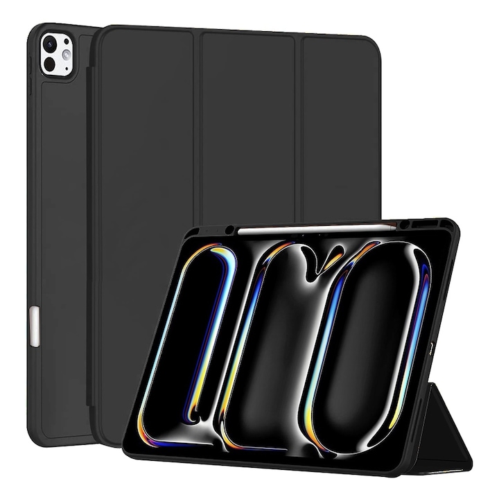 Husa pentru iPad Pro 13" (2024) Soft Shell cu functie wake-up/sleep si compartiment pentru stylus tip stand - negru