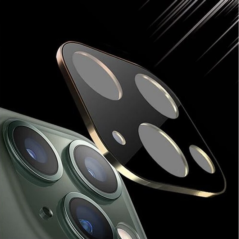 Folie de protectie Camera pentru Apple Iphone 12 Pro, Sticla Metalica Securizata FullHD Ultra Technology, Metal Lens Shield, Anti burst, 9H Handness Glass, Gold