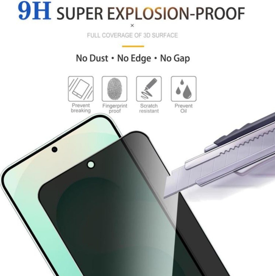 Folie Privacy Glass pentru Samsung Galaxy S26, Antisoc, Compatibila Amprenta, Margini negre