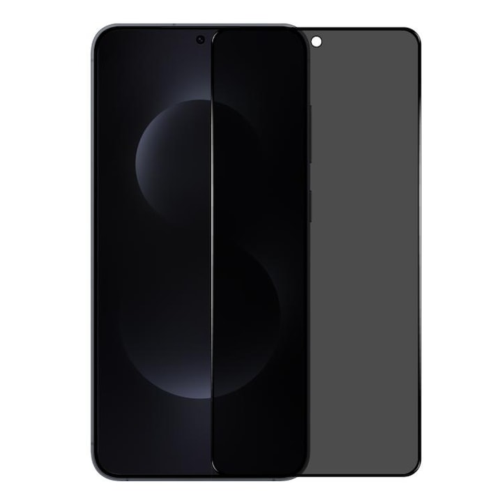 Folie Privacy Glass pentru Samsung Galaxy S26, Antisoc, Compatibila Amprenta, Margini negre