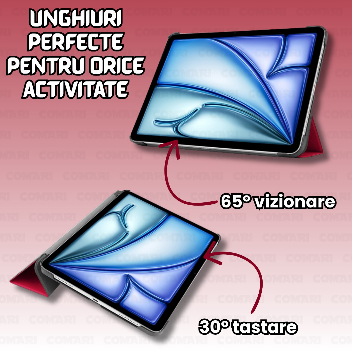 Husa pentru tabletă Comari EliteCover, protecție completă, design elegant tip carte, roșu, pentru iPad Air 13 (2024/2025/2026)