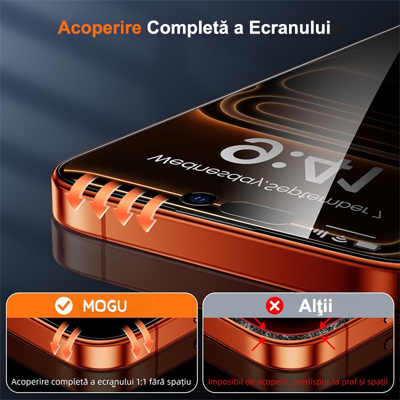 Set de 2 Folie de Protectie Pentru Telefon Mobil, Folie Protectie Sticla MOGU® Pentru iPhone 17 Air, Protectie Profesionala Ecran 3D, Full Cover, Anti Zgarieturi, Advanced Touch Sensitivity, Ultra HD, Anti-amprente, Privacy