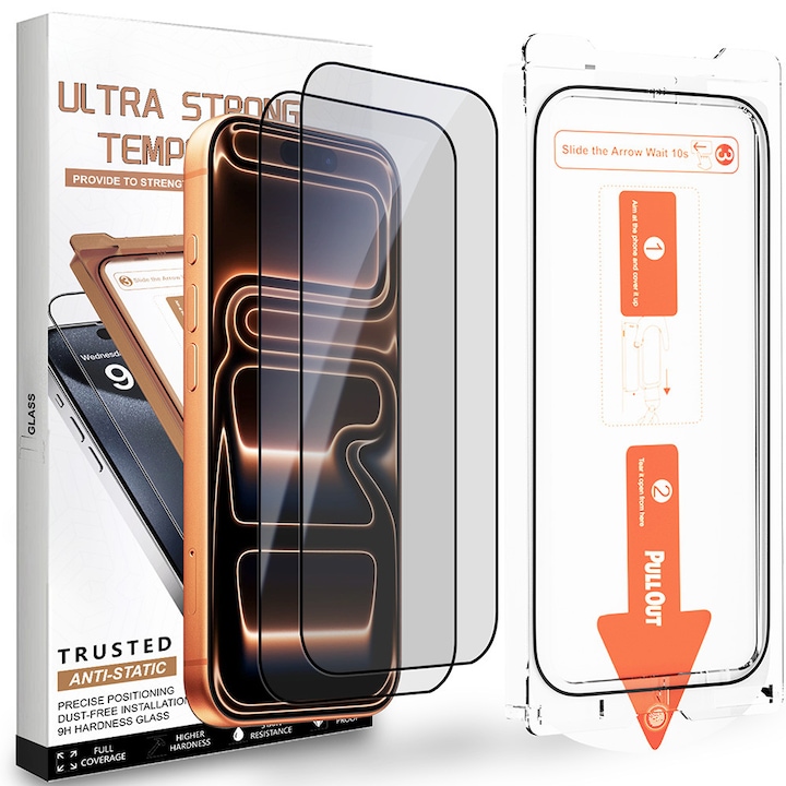 Set de 2 Folie de Protectie Pentru Telefon Mobil, Folie Protectie Sticla MOGU® Pentru iPhone 17 Air, Protectie Profesionala Ecran 3D, Full Cover, Anti Zgarieturi, Advanced Touch Sensitivity, Ultra HD, Anti-amprente, Privacy