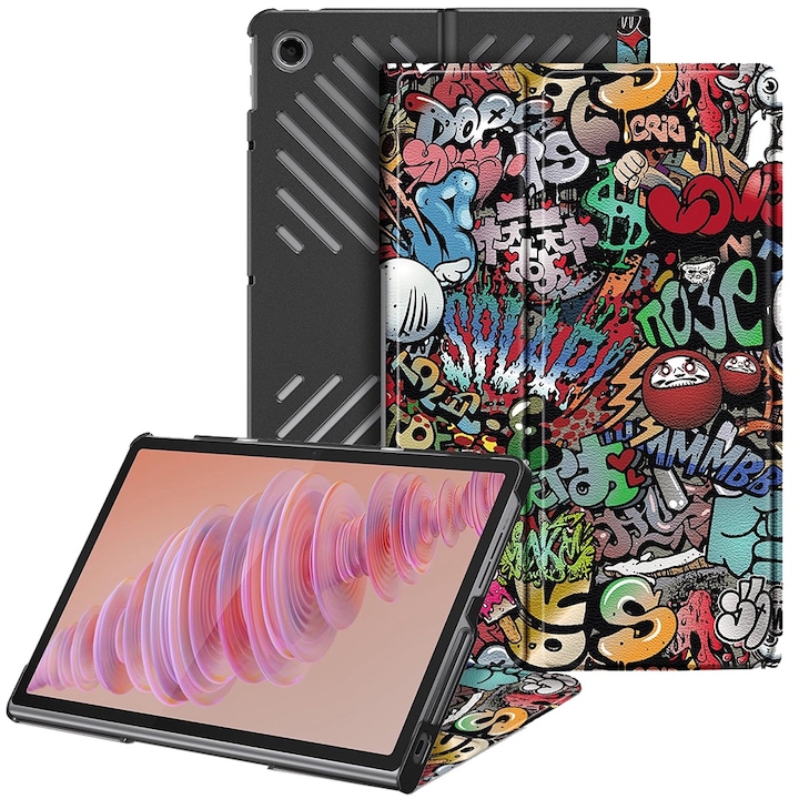 Husa pentru Lenovo Tab Plus 11.5 cu functie wake-up/sleep tip stand graffiti