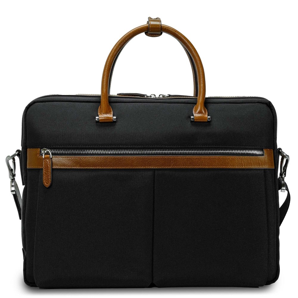 Geantă Laptop Valmio, servietă, piele naturală, waterproof, 42x30x8cm, neagră