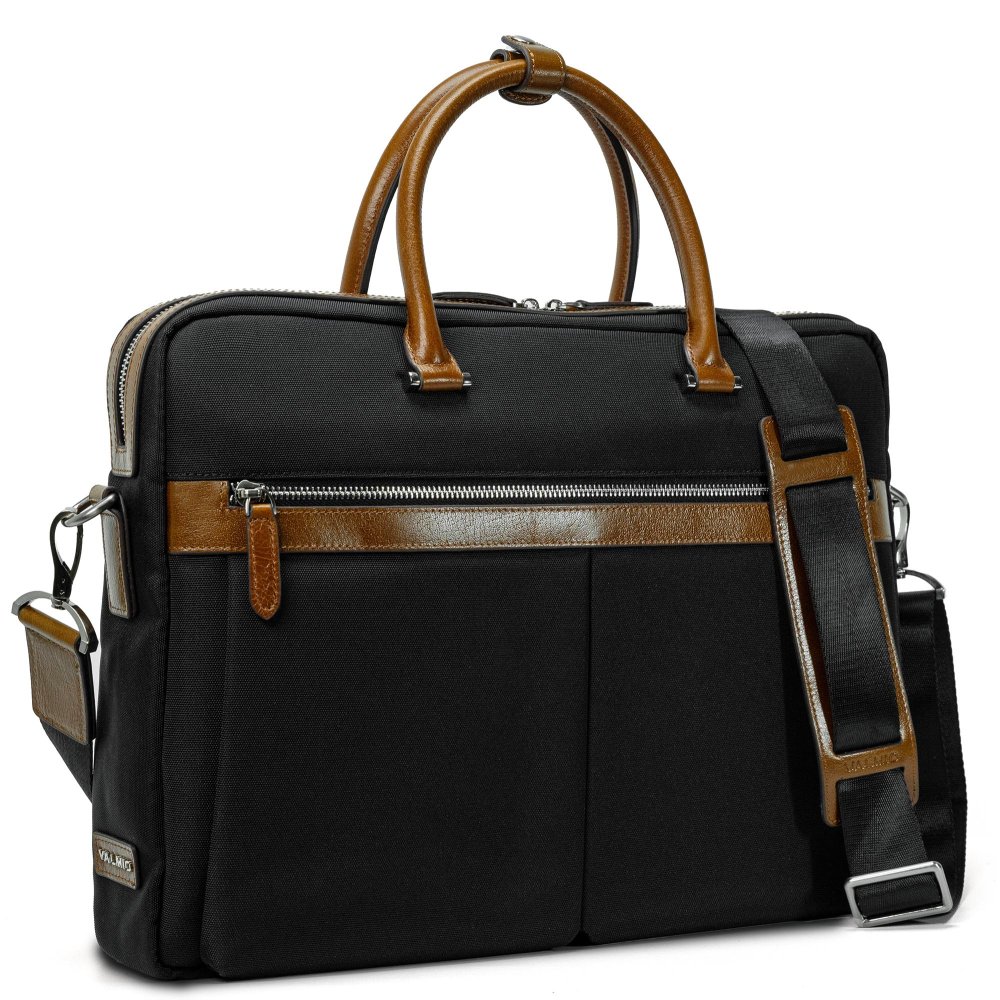 Geantă Laptop Valmio, servietă, piele naturală, waterproof, 42x30x8cm, neagră