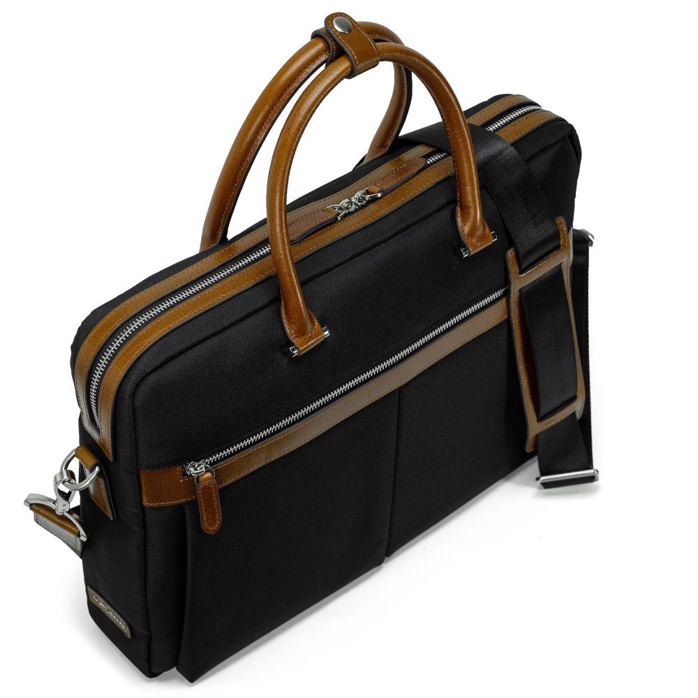 Geantă Laptop Valmio, servietă, piele naturală, waterproof, 42x30x8cm, neagră