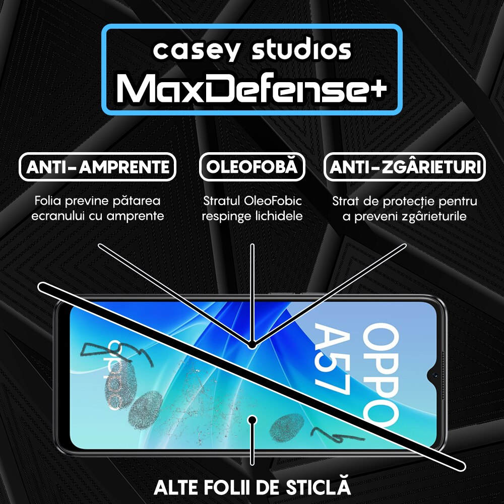 Folie Sticla CASEY STUDIOS™ compatibila cu Oppo A57 4G, Full Cover 3D, Full Glue, Duritate Militara, Ultra HD, Anti Zgarieturi, Anti Amprente, Anti Socuri, Margini Negre