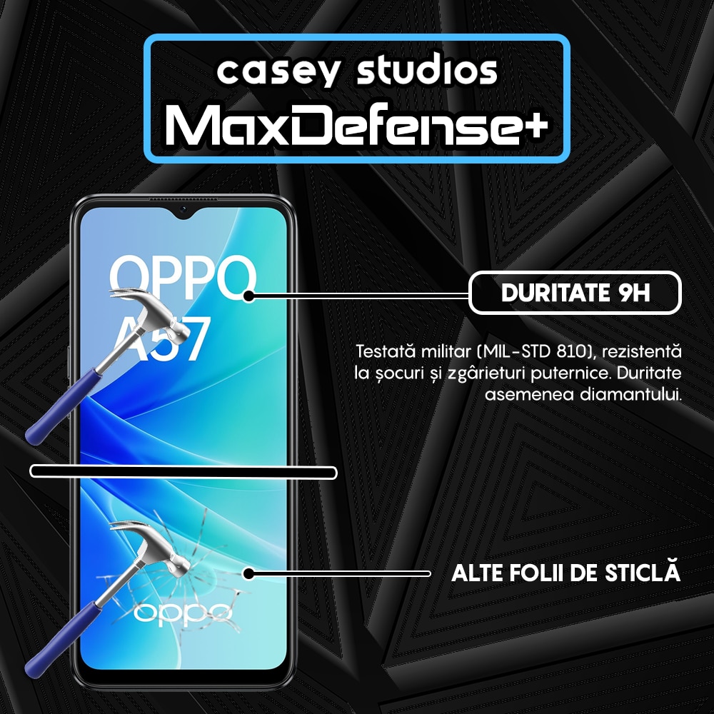 Folie Sticla CASEY STUDIOS™ compatibila cu Oppo A57 4G, Full Cover 3D, Full Glue, Duritate Militara, Ultra HD, Anti Zgarieturi, Anti Amprente, Anti Socuri, Margini Negre