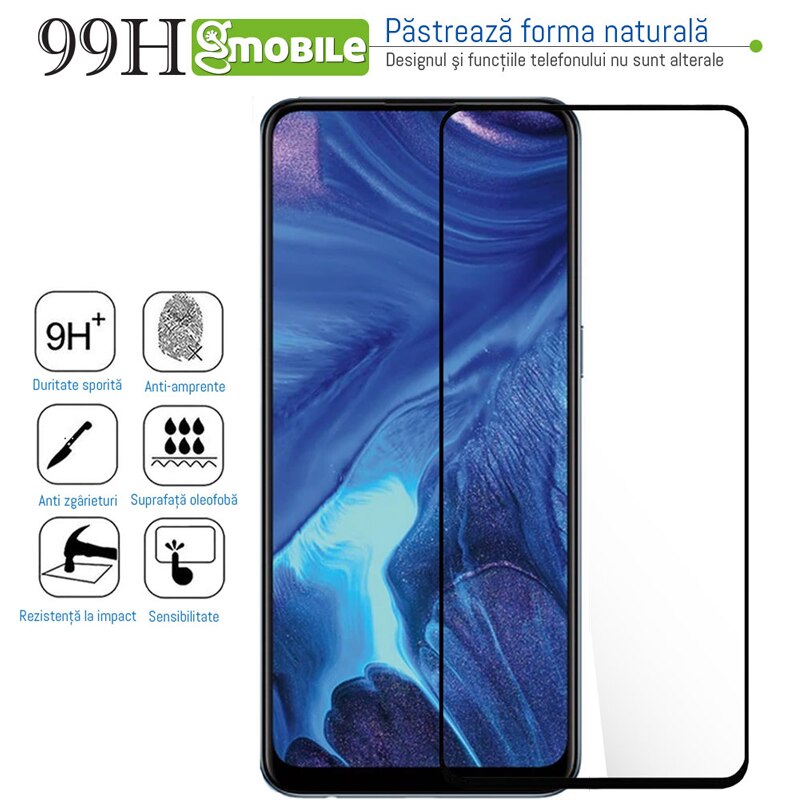 Folie sticla pentru Samsung Note 10 Lite - Full Glue, Full Cover, 6D margini usor curbate - Gekko 99H Series Contur negru Transparenta