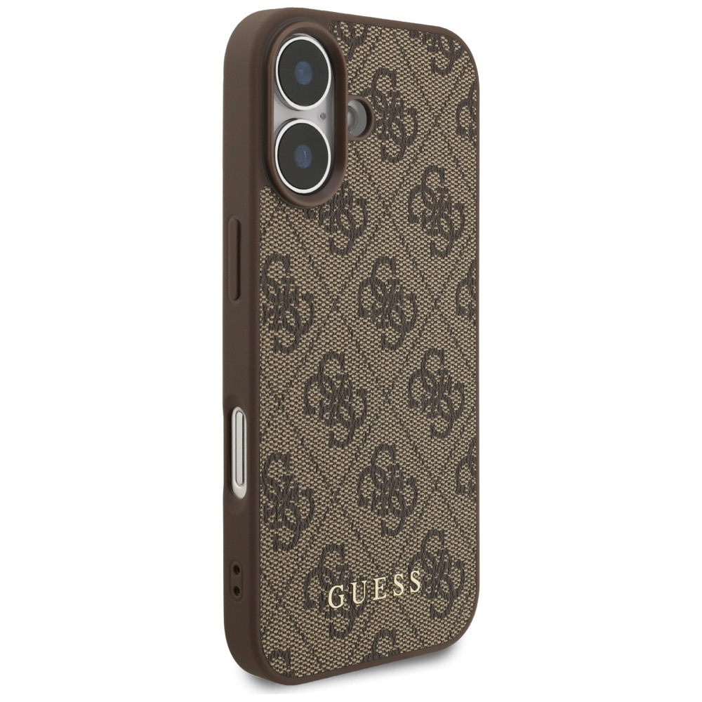 Husa Guess 4G Classic, rezistenta la socuri, din TPU/PC si piele ecologica, maro, pentru iPhone 17