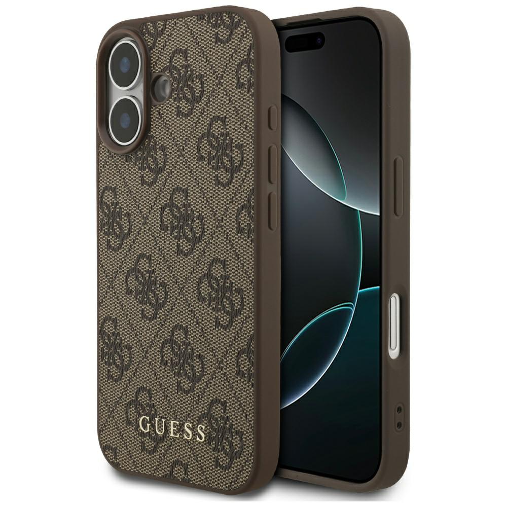 Husa Guess 4G Classic, rezistenta la socuri, din TPU/PC si piele ecologica, maro, pentru iPhone 17