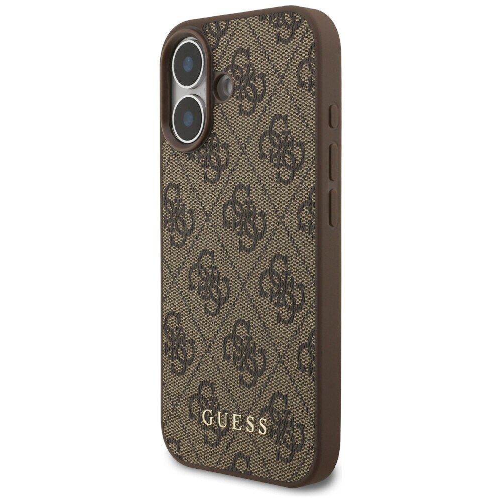 Husa Guess 4G Classic, rezistenta la socuri, din TPU/PC si piele ecologica, maro, pentru iPhone 17
