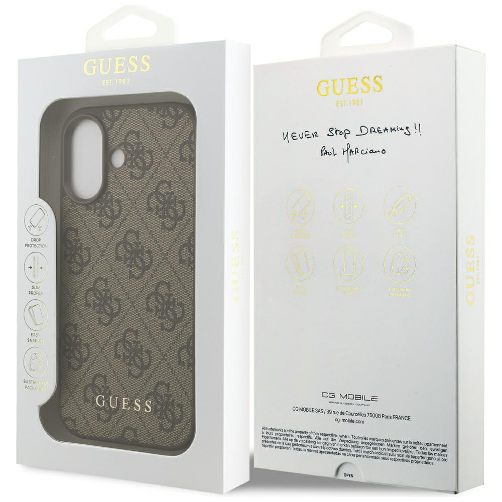 Husa Guess 4G Classic, rezistenta la socuri, din TPU/PC si piele ecologica, maro, pentru iPhone 17