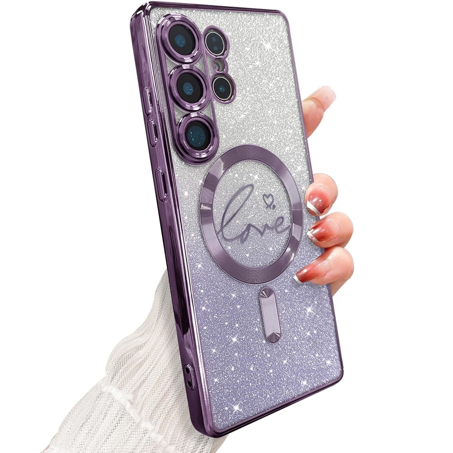 Husa de telefon, compatibila cu Samsung Galaxy S25 Ultra, cu protectie pentru camera, foloseste tehnologia MagSafe, rezistenta la socuri, culoare mov