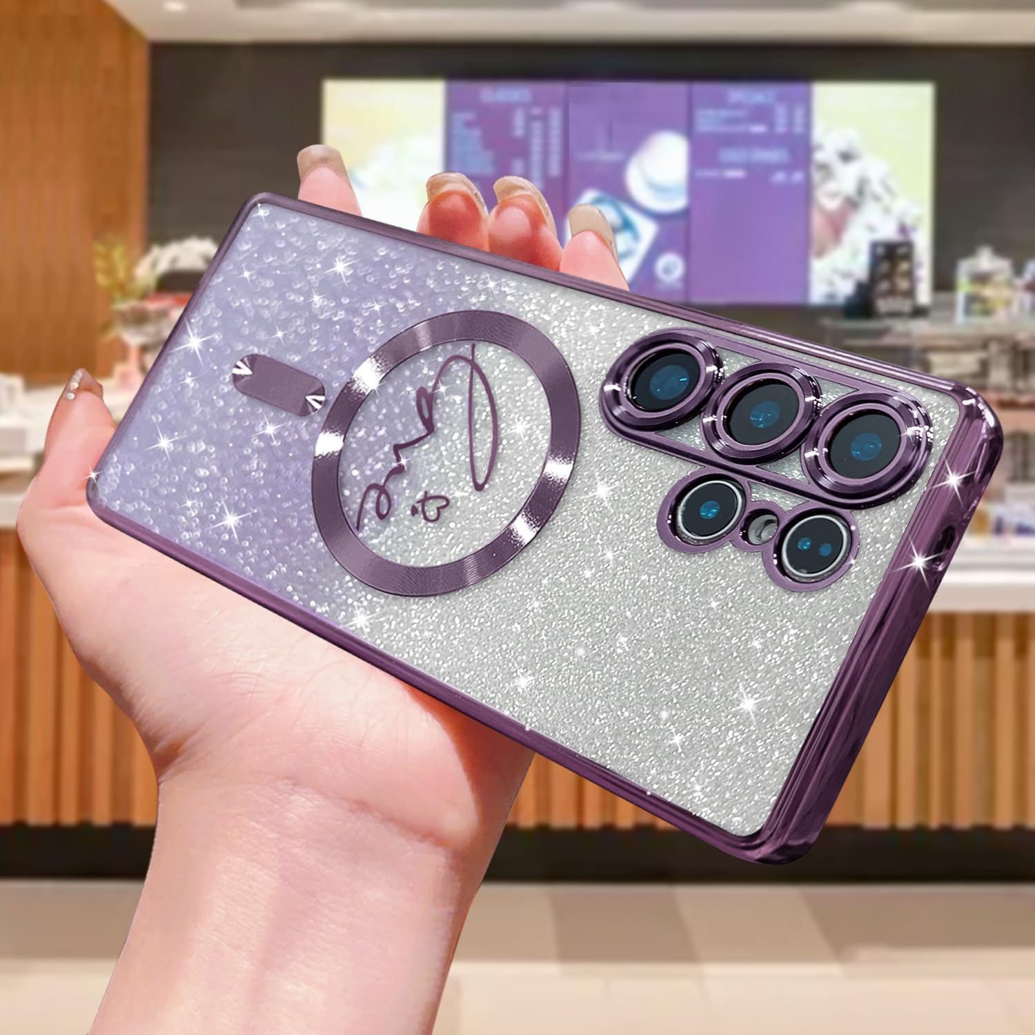 Husa de telefon, compatibila cu Samsung Galaxy S25 Ultra, cu protectie pentru camera, foloseste tehnologia MagSafe, rezistenta la socuri, culoare mov