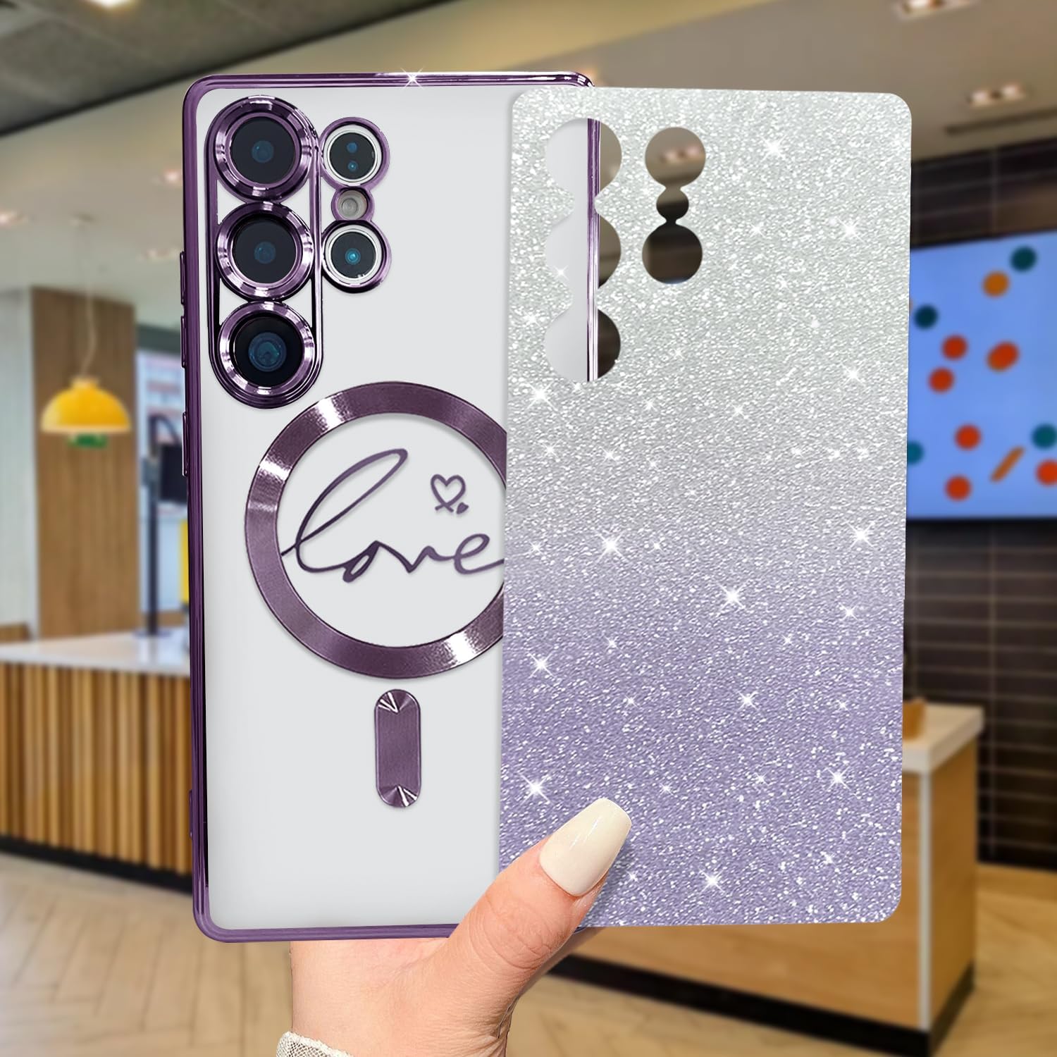 Husa de telefon, compatibila cu Samsung Galaxy S25 Ultra, cu protectie pentru camera, foloseste tehnologia MagSafe, rezistenta la socuri, culoare mov