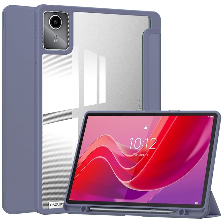 Husa tableta XGSM pentru Lenovo Tab M11, violet, cu suport pentru stylus, spate transparent