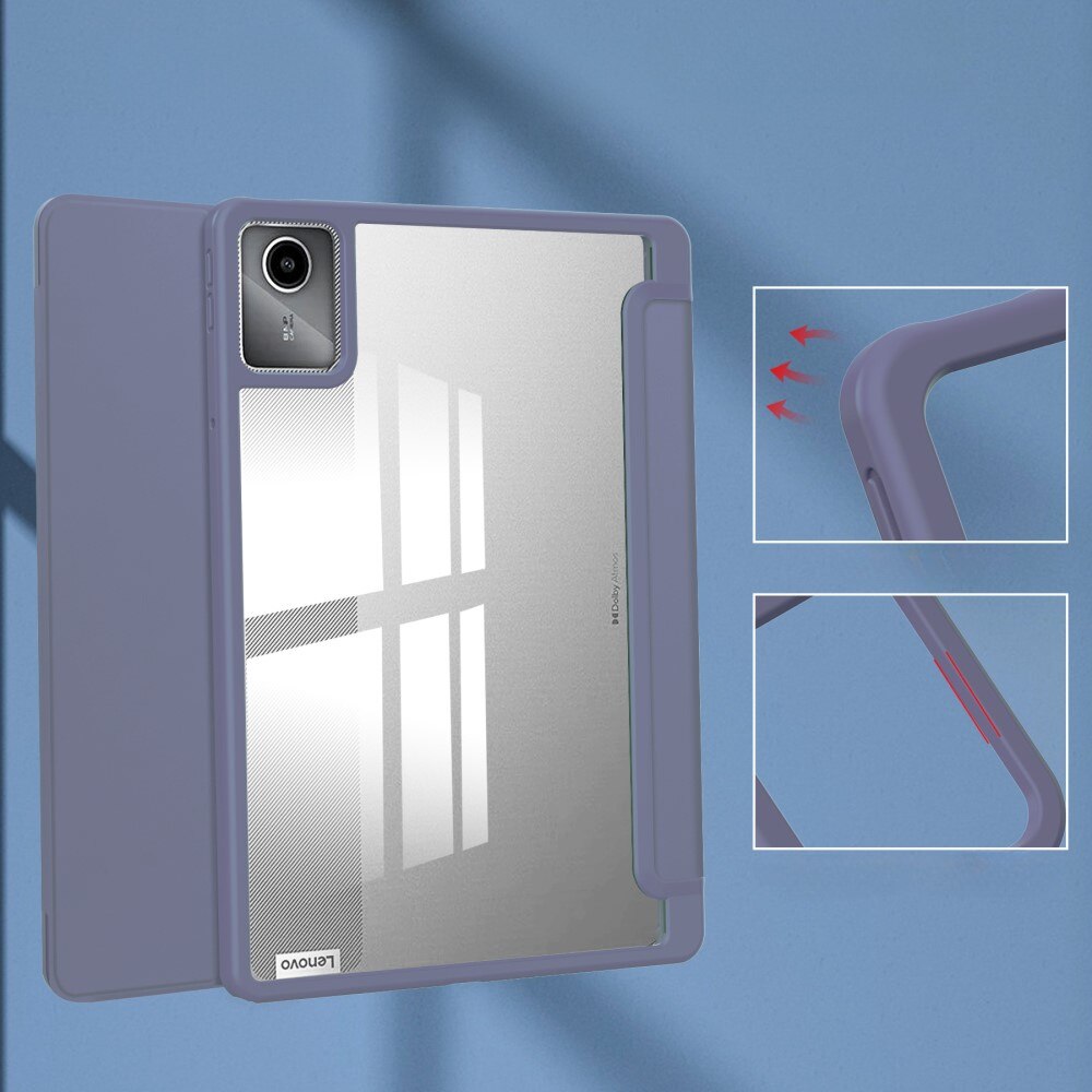 Husa tableta XGSM pentru Lenovo Tab M11, violet, cu suport pentru stylus, spate transparent